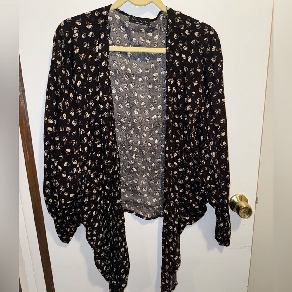 Women’s Black and White Floral Cardigan Sweater - Final Touch - Size Medium